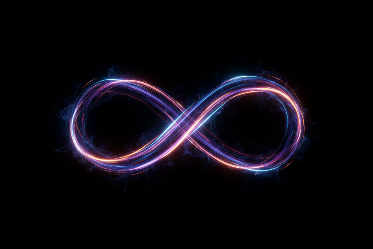 black color solid with an infinity symbol made of light trails